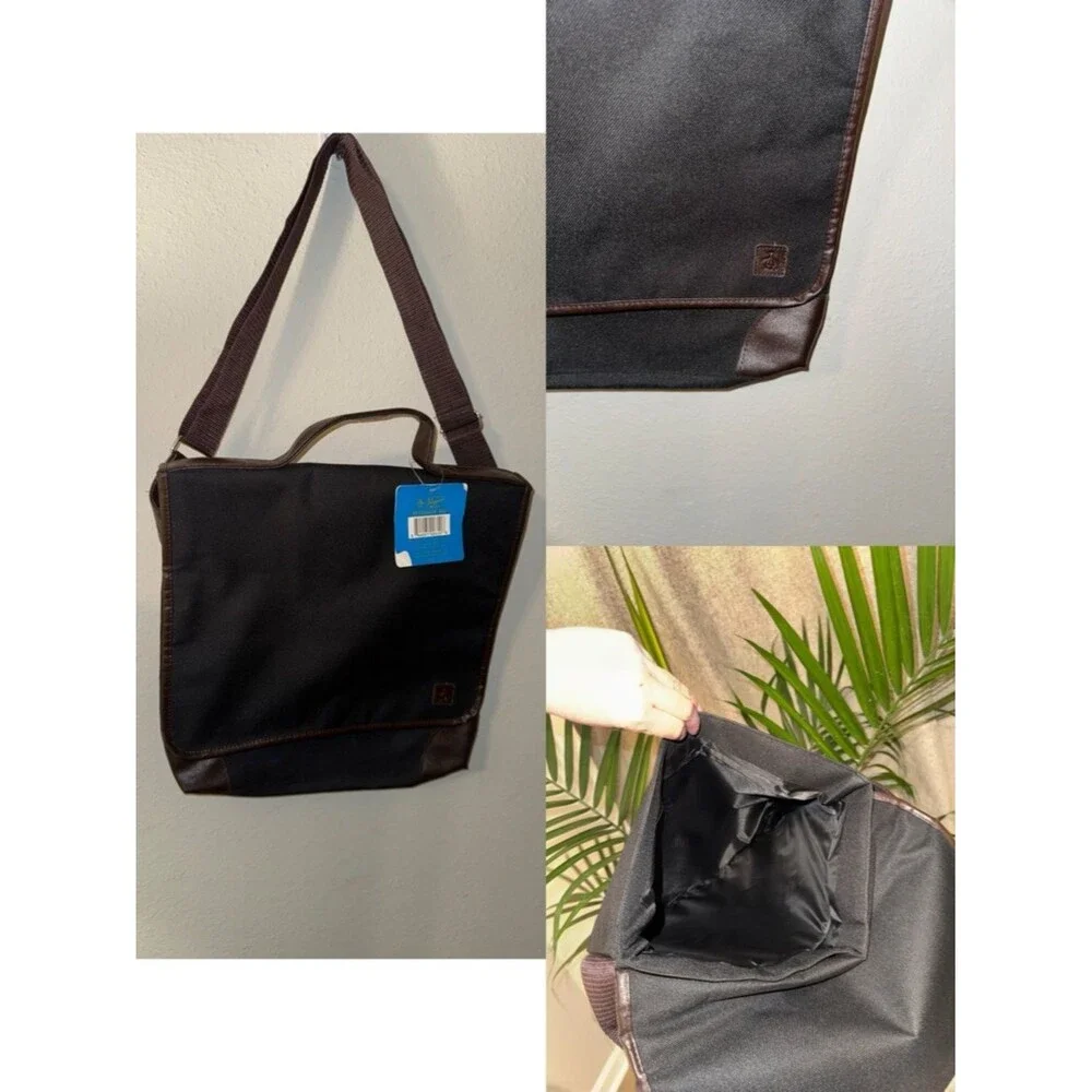 Original Penguin Black Messenger Bag with Brown Trim